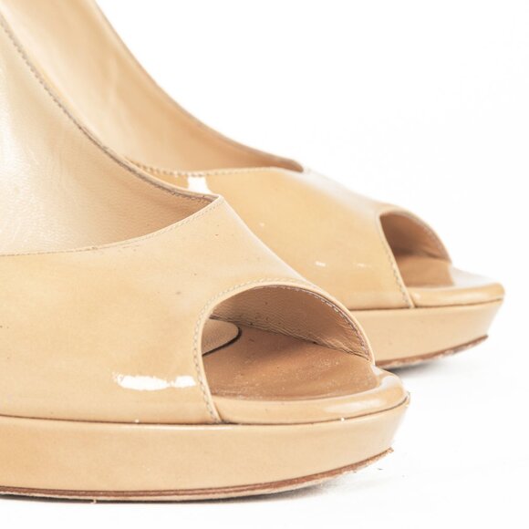 Jimmy Choo Luna Tan Patent-Leather Peep-Toe Platform Pumps - Picture 7 of 9